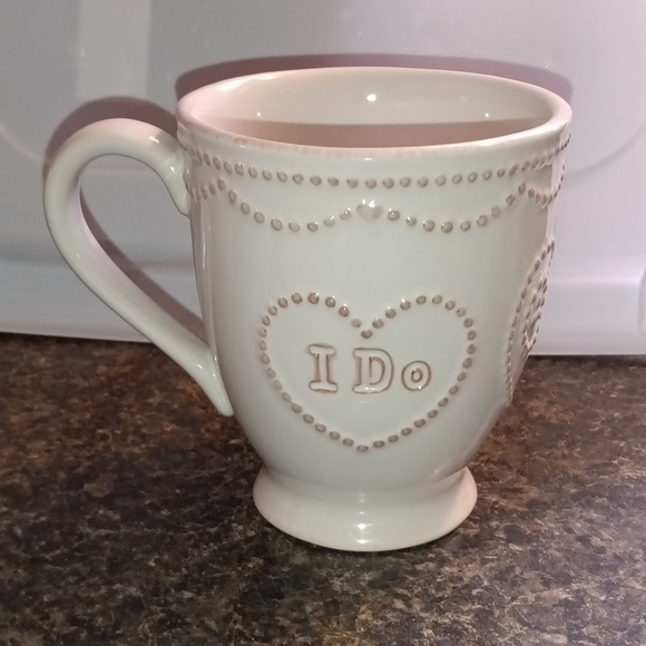 LENOX French Perle White "I Do, Me Too" Reversible Mug, Shabby Chic Coffee Mug - Picture 2 of 11